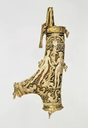 Pulverflasche (Hirschhorn, vergoldetes Silber & Elfenbein)